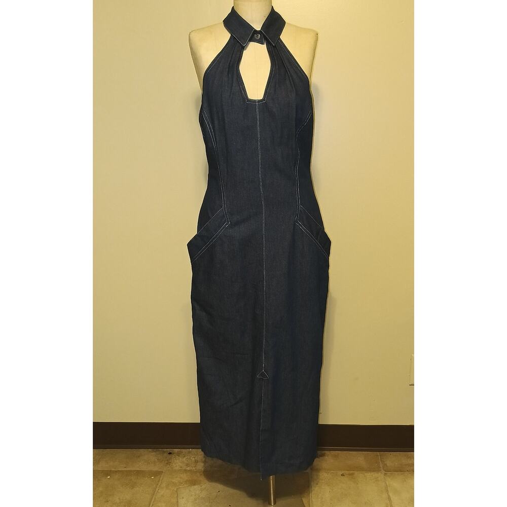 Joan Martin Vintage 80s Blue Denim Sleeveless Maxi Dress  8